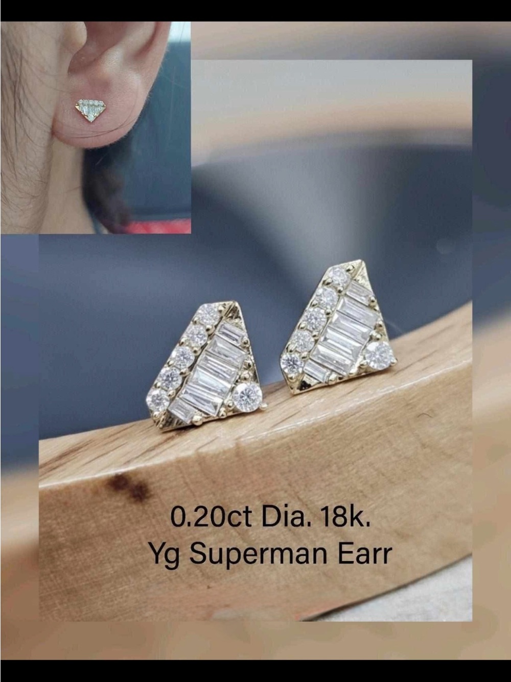 18K Yellow Gold Diamond Triangle Stud Earrings -